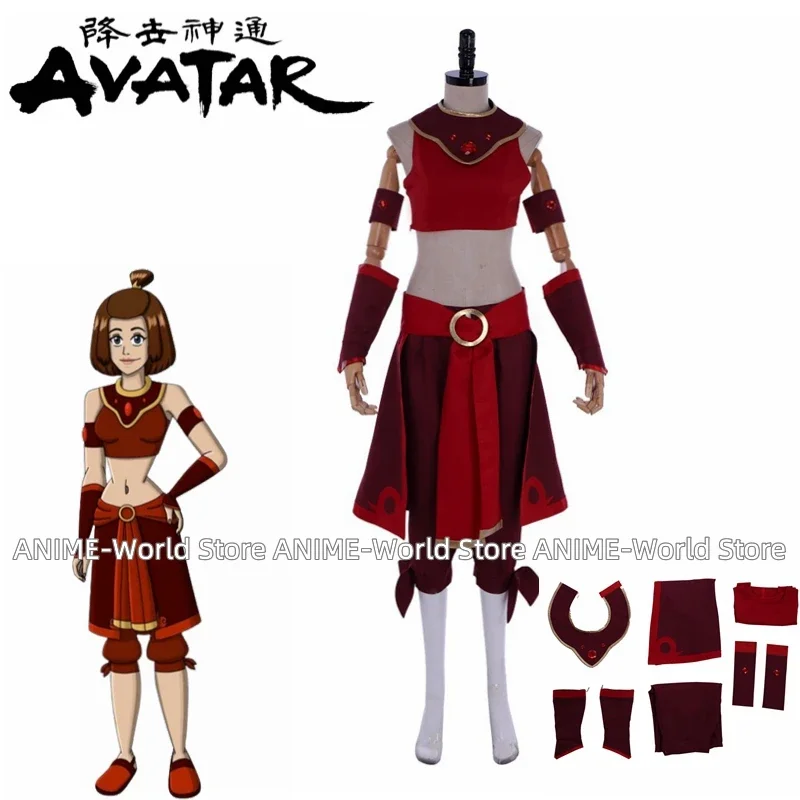 Аватар Косплей Костюм Kyoshi Warrior Suki пожарная нация косплей костюм красное платье
