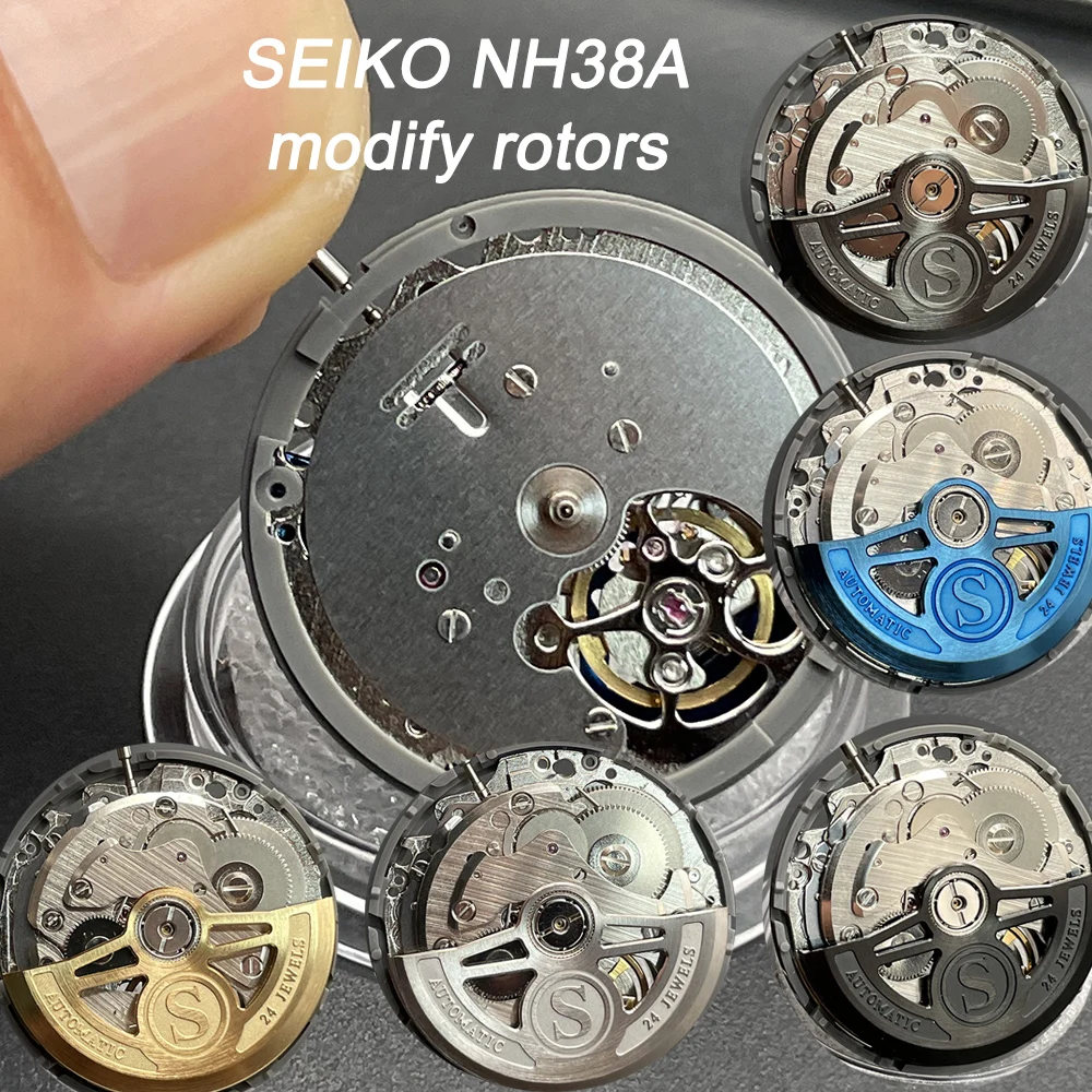 Enlarge New Japan NH38A WATCH Mechanical Movement Modify Rotors Hammer 24 Jewels Mechanism Replacement Stainless Steel Accessories