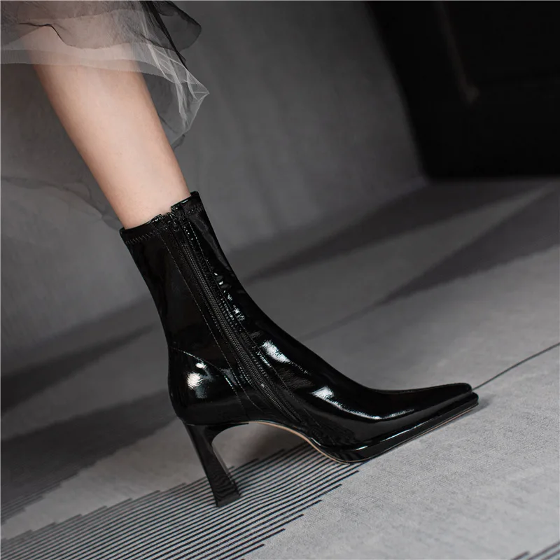 Pointed Toe Chelsea Boot Women High Heels Leather Pumps Boot Short Ankle Shoes Fashion 2022 Autumn Winter Women Shoes