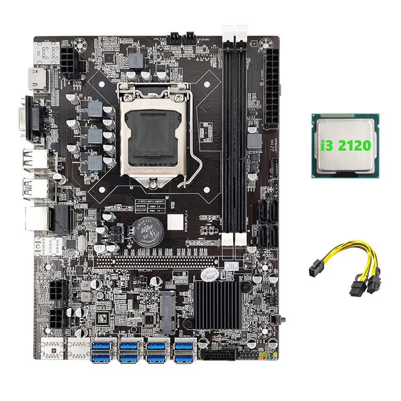 

B75 ETH Mining Motherboard 8XPCIE USB Adapter+I3 2120 CPU+6Pin To Dual 8Pin Cable LGA1155 MSATA B75 Miner Motherboard