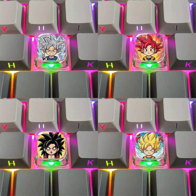 Фото Новые кейкапы Dragon Ball для механической клавиатуры: прозрачные, креативные, с мультяшным рисунком, для самостоятельной сборки, яркие, индивидуальные №2