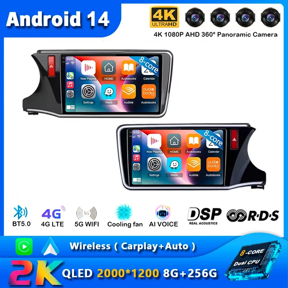 Android 14 для Honda City Grace 2014 2015 2016 2017 2018 2019 Мультимедийный стерео автомобильный плеер