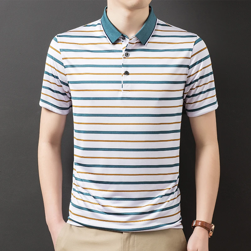 

2022 Summer Bright Color New Design Lapel Stripe POLO Shirt Youth Vitality Slim Slim Top Quality Men's T-Shirt Does Not Shrink