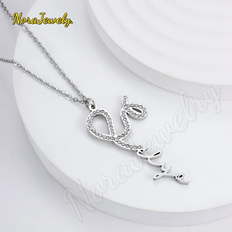 NORAJewelry Personalized Signature Name Necklace With Diamond Custom Paved Letter Chain Crystal Name Pendant Jewelry Gift ForHer