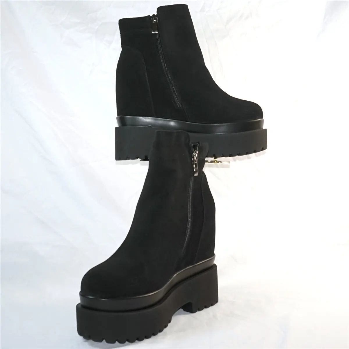 High Top Platform Creepers Women Genuine Leather Wedges High Heel Pumps Female Winter Round Toe Fashion Sneakers Casual Shoes