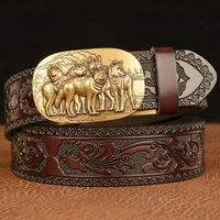 personality wolf automatic buckle mens belt casual fashion embossed real cowhide leather belt personality jeans belt