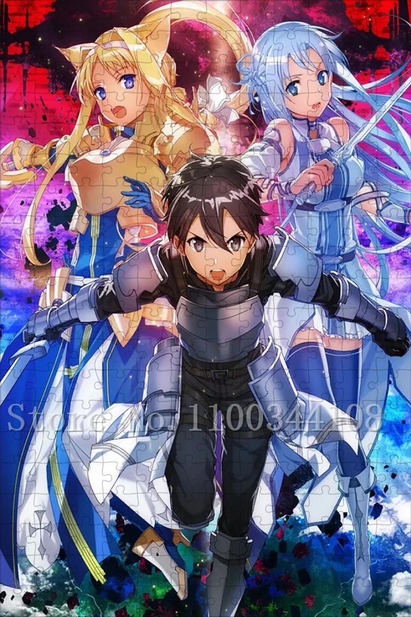 Фото Sword Art Online аниме пазлы 300/500/1000 шт. видеоигры анимация деревянные пазлы для взрослых игрушки для снятия стресса №2