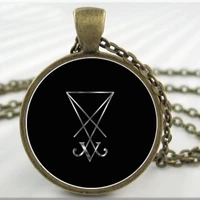 sigil of lucifer photo glass dome cabochon pendant chain necklace fashion lucifer jewelry accessories for womens mens gifts