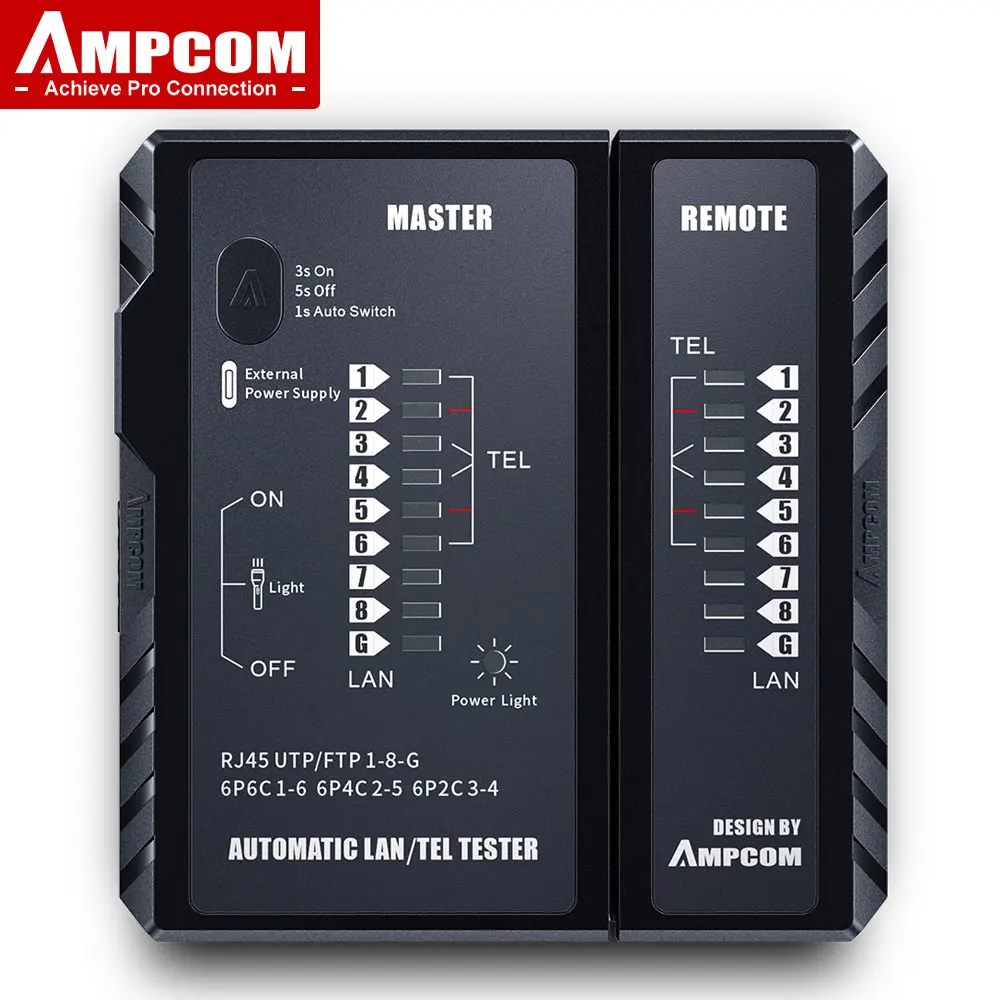 AMPCOM Network Cable Tester,  LAN Phone Wire Tester Tool Networking Tool Ethernet Repair For RJ45/RJ11/RJ12/CAT5/CAT6/CAT7/CAT8