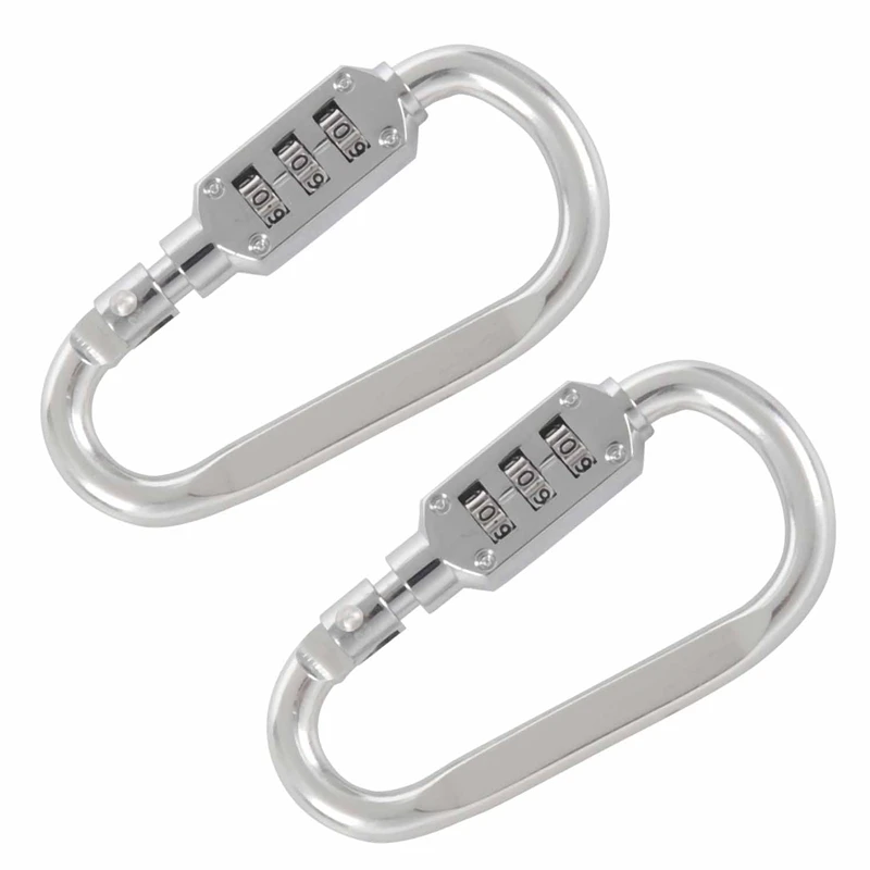 

2X With Combination Padlock 3 Digits Numbers Padlock Carabiners Silver