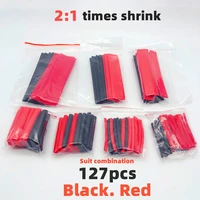 127pcs black red double wall heat shrinkable tube combination suit electrical tape insulation sleeve data line 21 times shrink