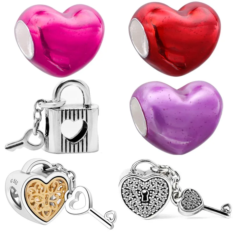 

Оригинальный металлический розовый, красный и фиолетовый замок в форме сердца и подвеска в виде ключа в форме сердца, ювелирные изделия для ...