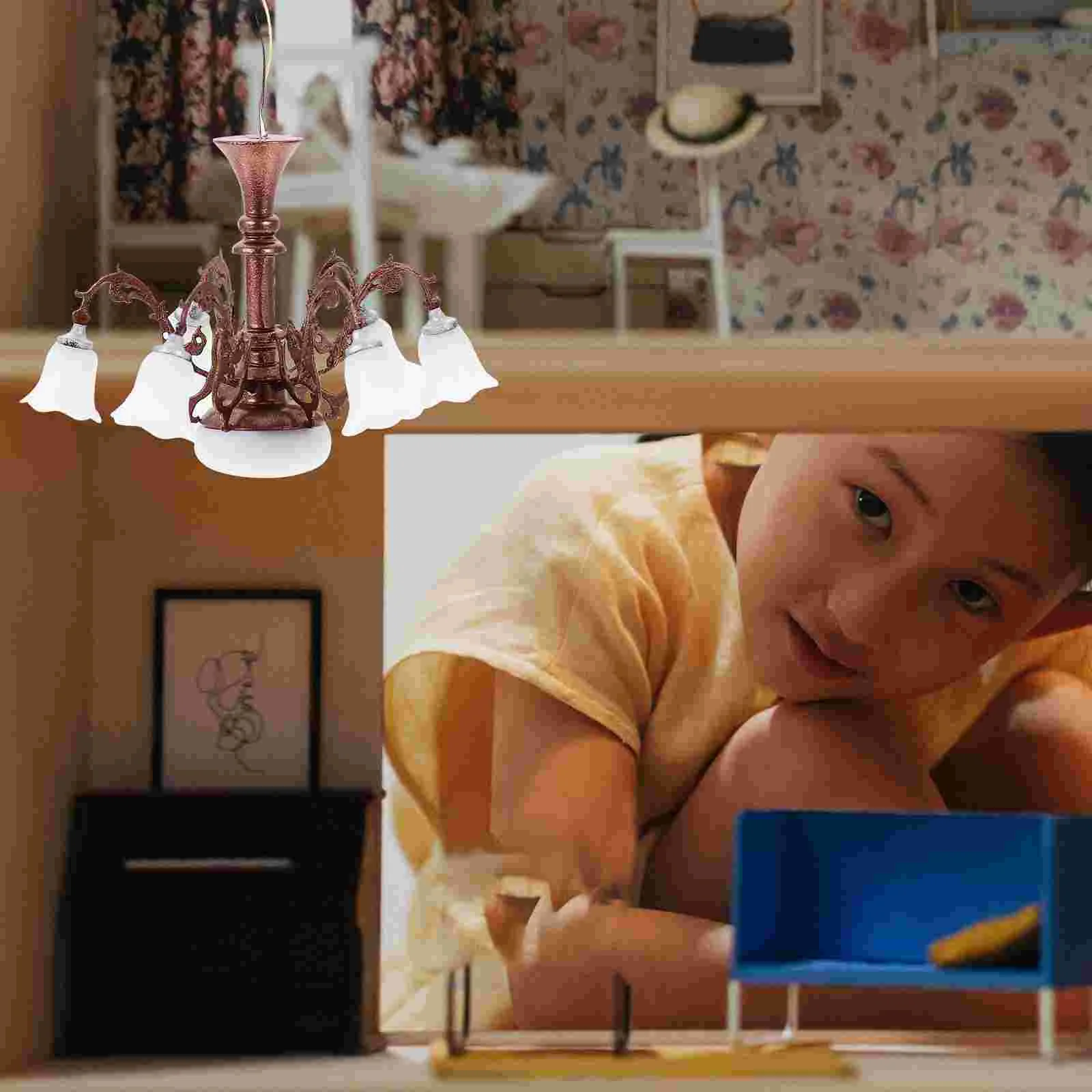 Мини-модель люстра подвесной светильник миниатюрный декор комнаты освещение