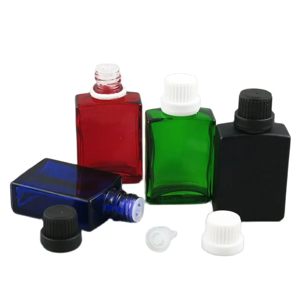 

500pcs 1oz 30ml Square Glass Bottle with Screw Cap Black White Clear Blue Amber e Liquid Essential Oil Bottles Vials Containers