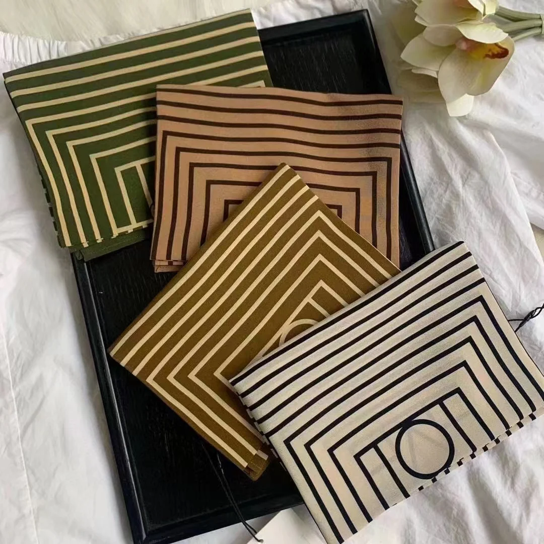 Free Shipping Sweden Brand TOTEM Luxury Women Pure Silk Square Scarf Silk Lady Bandanna Stripe Simple Design Handkerchief