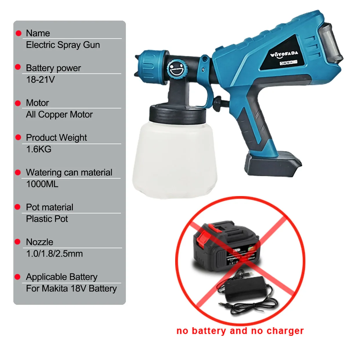 Беспроводной электрический пистолет-распылитель для краски 1000 мл