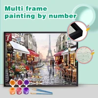 chenistory oil painting by number eiffel tower handpainted wall art multi aluminium frame street scenery on color canvas home de