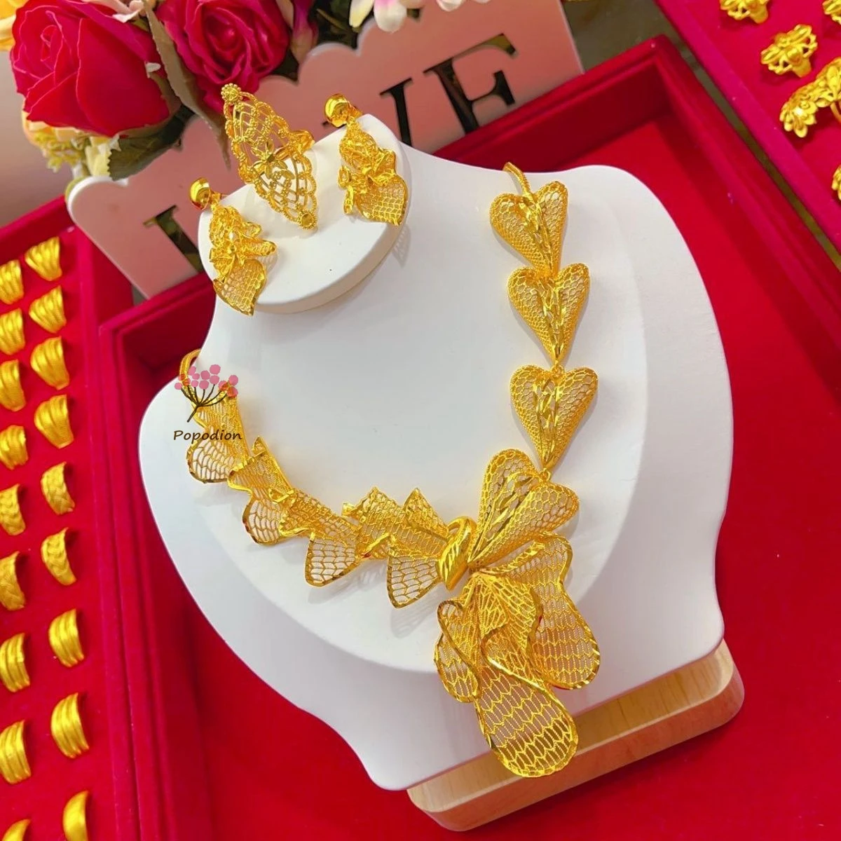 Дубай 24K позолоченные ювелирные изделия свадебное ожерелье кольцо женские