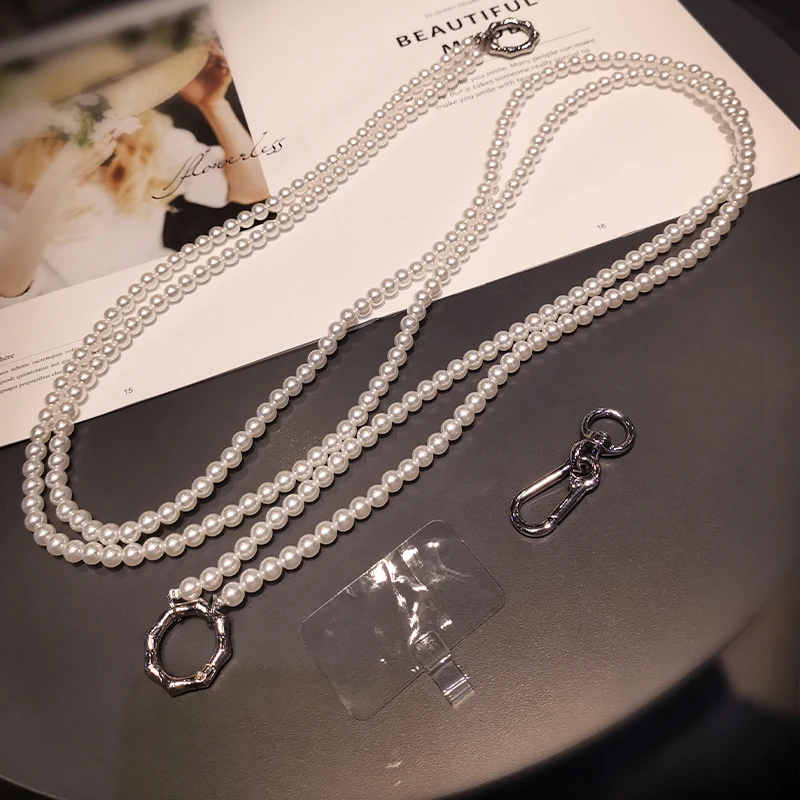 Fashion all-match pearl lanyard 2022 accessories slung double-stranded pearl lanyard messenger necklace mobile phone lanyard