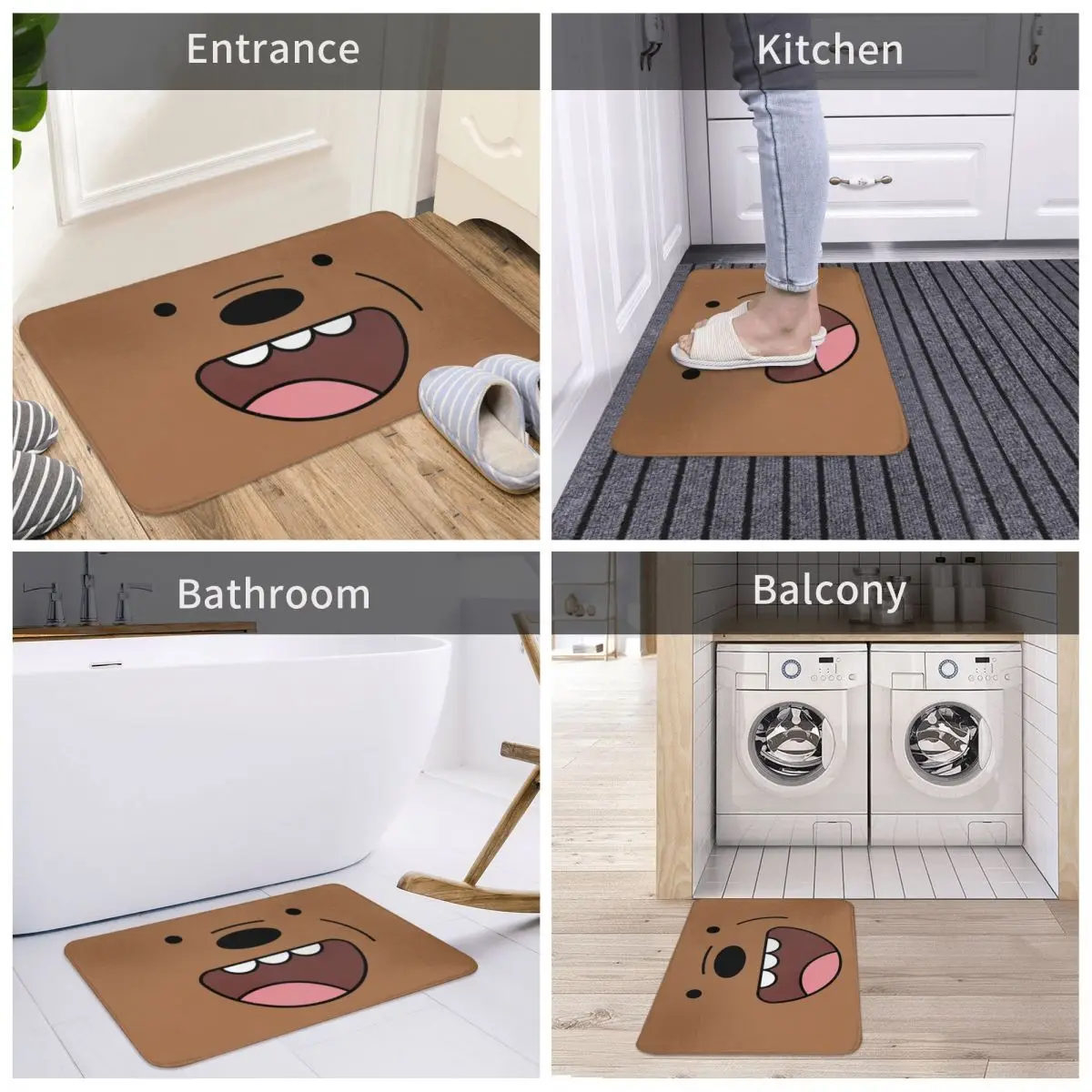 

Door Mat Grizz Bears Decor 3D Rug Carpet Bathmat Anti-slip Entrance Living Room Home Kitchen Sand Scraping Dust Bathroom Bedside