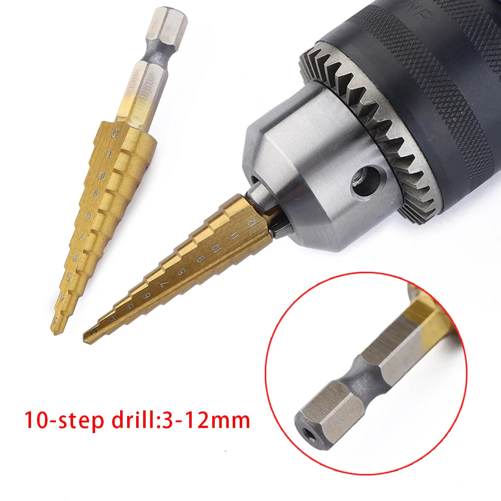 

3pcs HSS Step Drill Bit Set with Quick Release Chuck Wrench Converter Woodworking Straight Groove Step Drilling Tool