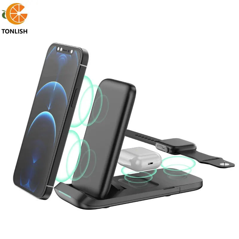 

TONLISH V8 15W 3 In 1 Wireless Fast Charger Stand For iPhone Phone Holder For Smartphone Charging Dock Station For Airdots 2