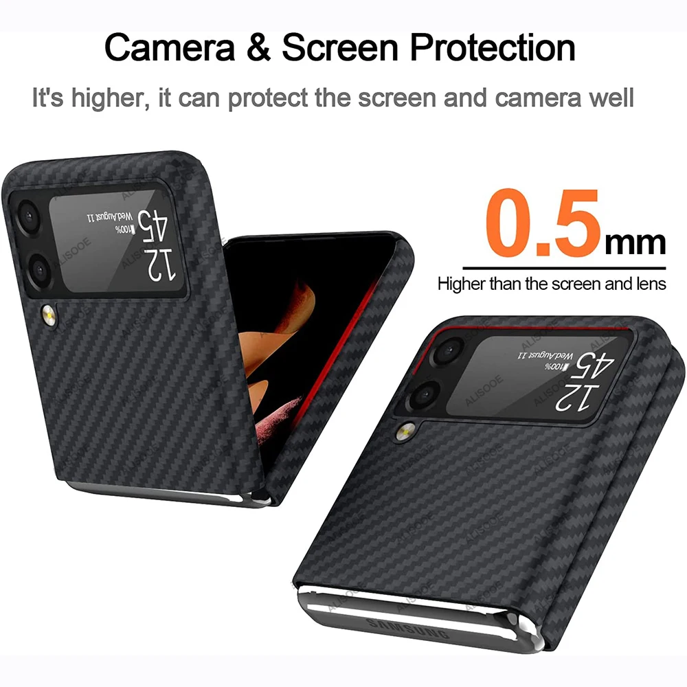 Real Carbon Fiber Case For Samsung Galaxy Z Flip 4 3 5G Case Ultra Thin Aramid Fiber Cover Capa for Samsung Z Flip3 Flip4 Fundas