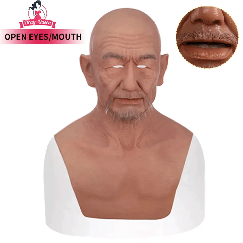 

2021 Drag Queen Silicone Mask Full Face Props Old Man Male Fetish Real Skin Halloween Masquerade Party Full Head Masks Cosplay