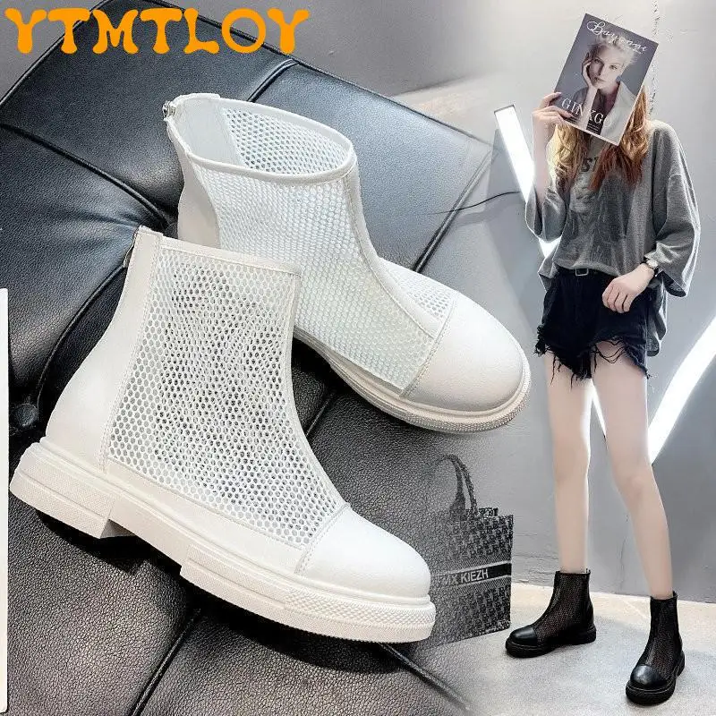 

Net Yarn Thin Boots Women Summer 2021 New Wild Thick-heeled British Martin Sandals French Short Boots Ins Tide