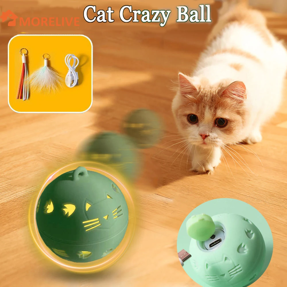 

Smart Cat Interactive Toy Cat Crazy Ball with LED Light Self-Moving Bouncing Ball for Indoor Cat Kitten Game Toy Pet Supplies