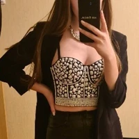 rhinestone tank top for women shiny tank top colorful cropped bustier festival clothing femme gothic corset party crop top 2022