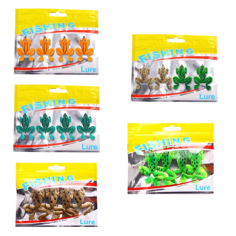 

4Pcs/Pack 60mm 5.2g Soft Frog Fishing Lure Artificial Bait Silicone Frog Lures Swimming Bait with Hook Fishing Tackle