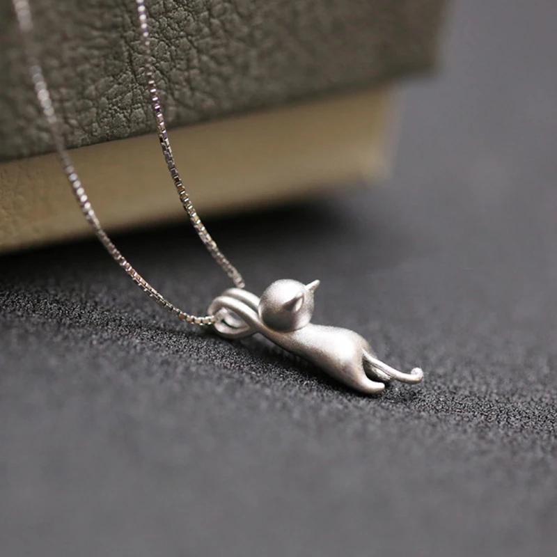 

Drop Shipping Silver 925 Stamp Color Necklaces Cats Kitty Pendants&Necklaces For Women Jewelry Collar Colar de Plata