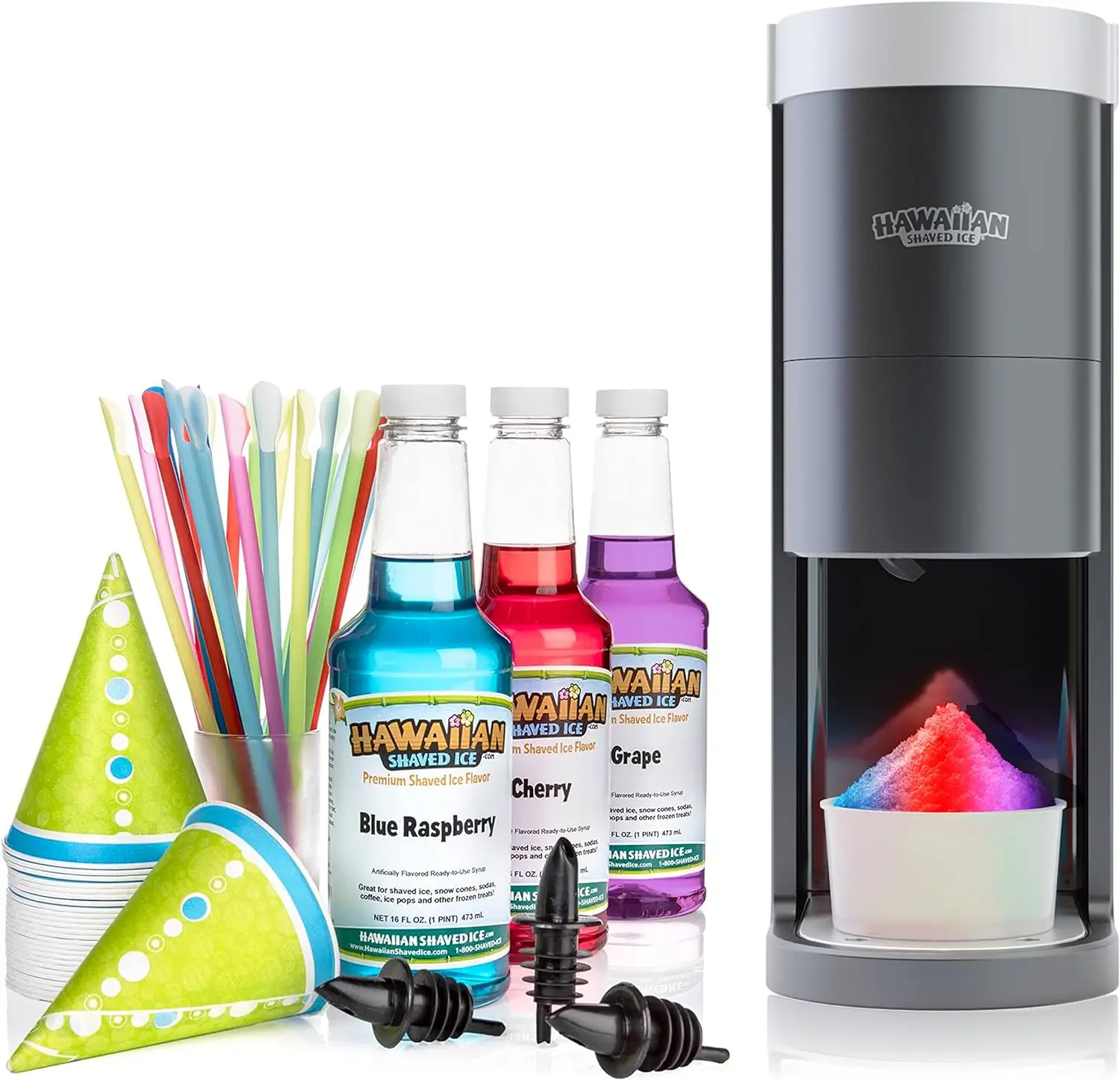 

HomePro Shave Ice Machine With 3 Flavor Snow Cone Syrup Pack Including Party Ready Accessories