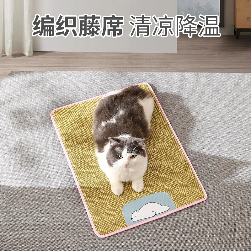 

Летний коврик для домашних животных, дышащий и изолированный съемный моющийся летний ротанговый коврик для кошек
