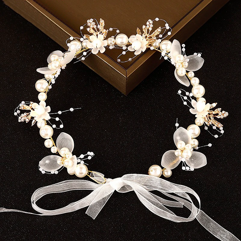 Pearl Flower Wreath Headband Girls Bridal Elegant Crowns Hair Headdress Bride Garland Head Hoop Wedding Headbands Hair Jewelry