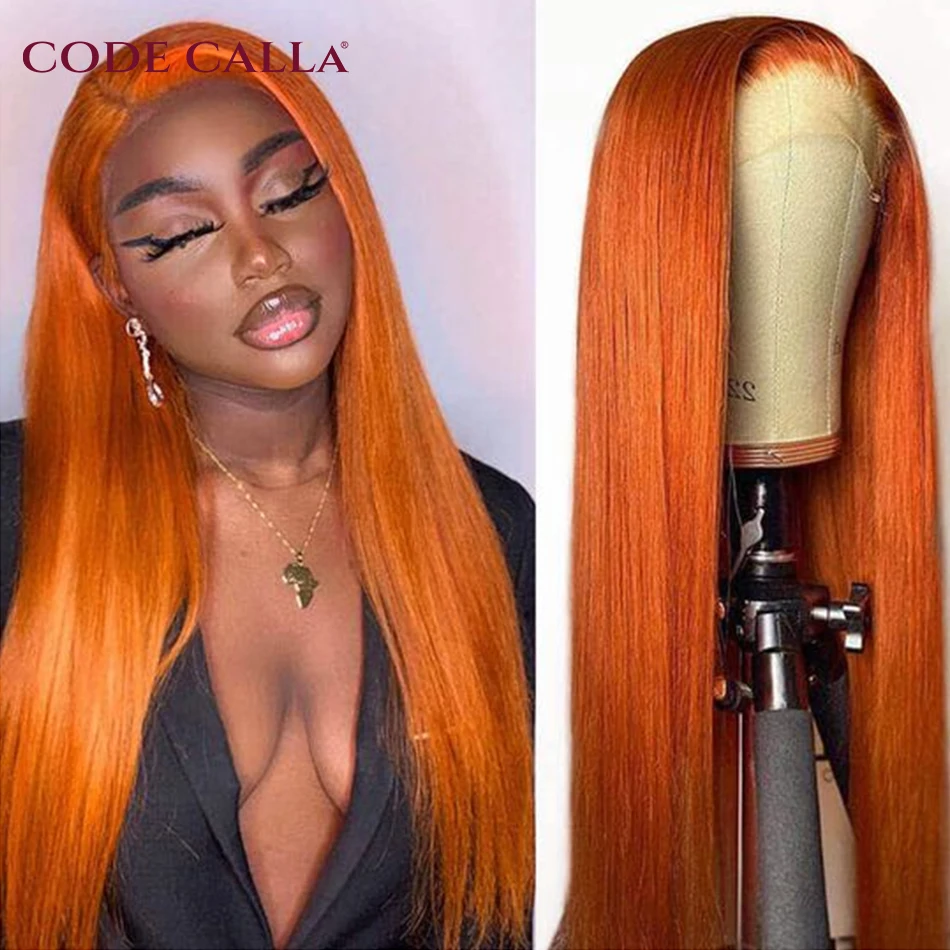 Ginger Lace Front Wig Straight Human Hair Wigs HD T Part Lace Wig Malaysian Remy Orange Colored Lace Closure Wigs For Women