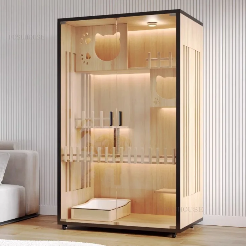 

Деревянная клетка для кошек, домашняя Удобная клетка для домашних животных, большой дом для кошек с свободным пространством, шкаф из массива дерева, клетка для домашних животных