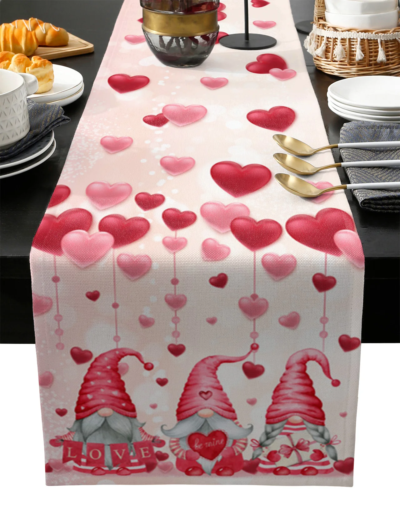 

Valentines Day Red Heart Gnome Table Runner Wedding Festival Table Decoration Home Decor Kitchen Table Runners Placemats