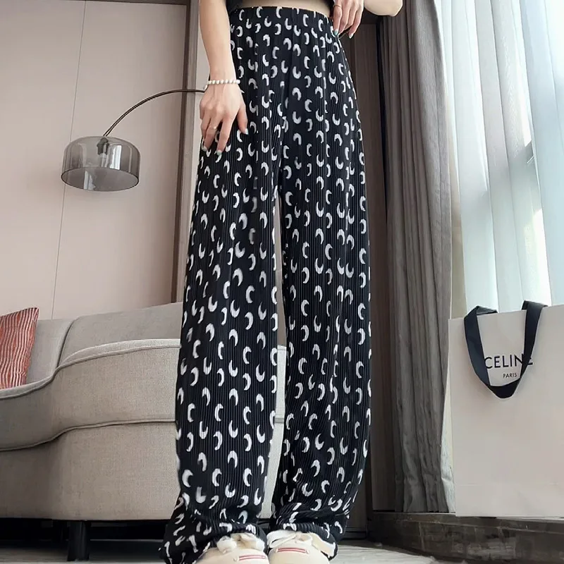 

Moon Print Wide Leg Trousers Female Summer New High Waist Loose Casual Trousers Thin Section Draped Straight Trousers Female