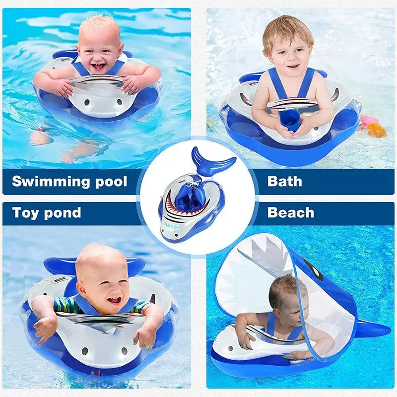 

Experience the Ultimate Fun in the Water with the Baby Swimming Ring with Shark Sunshade Canopy - Perfect for Your Little Swimm