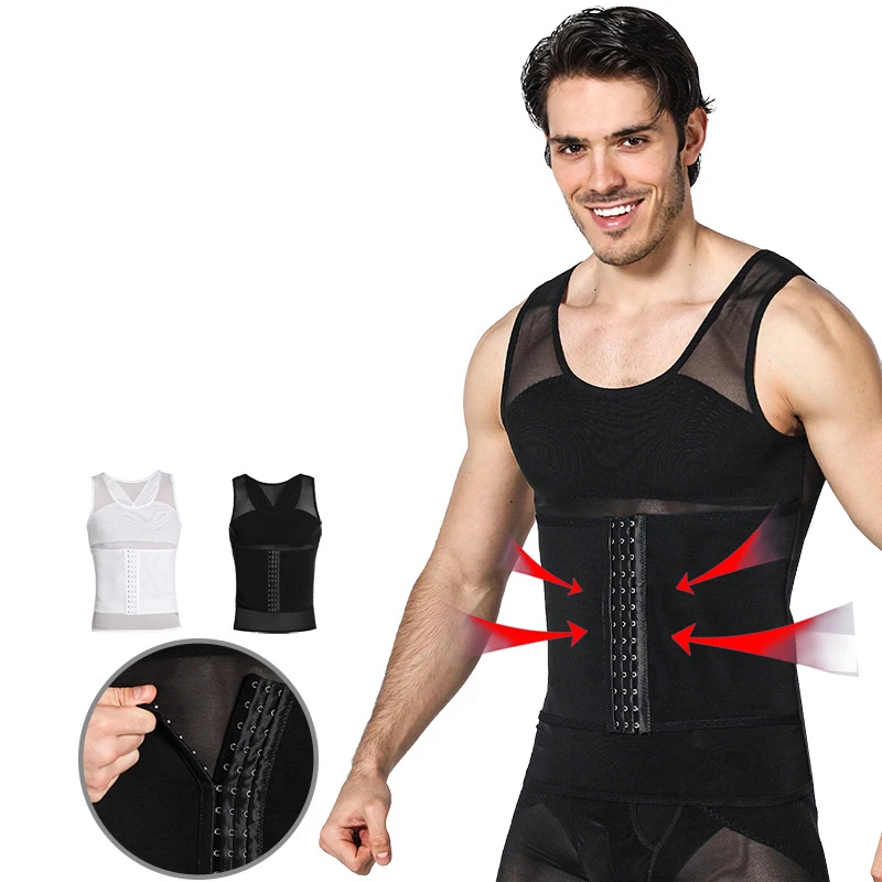 HaleyChan Mens Compression Shirt Slimming Body Shaper Vest Sleeveless Undershirt Tank Top Tummy Control Shapewear for Men Corset