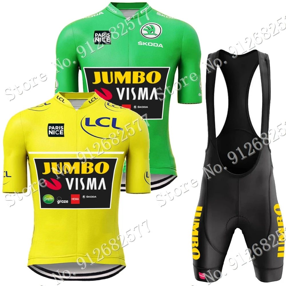 

Jumbo Visma 2022 Cycling Jersey Team Set Men Paris-Tour Green Clothing Road Bike Shirts Suit Bicycle Bib Shorts MTB Ropa Maillot