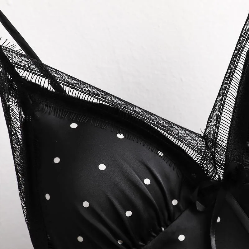 French Small Polka Dot Sexy Ice Nightgown Camping Women's Camisole With Chest Pad Silk Loungewear Can Be Worn Outside