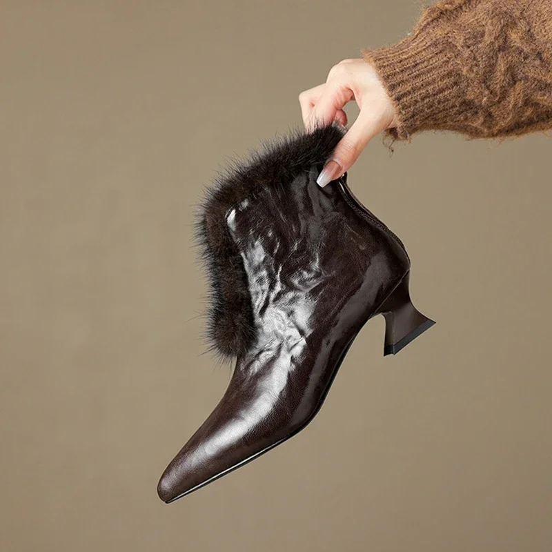НОВЫЕ осенне-зимние женские ботинки женская обувь из натуральной кожи на каблуке
