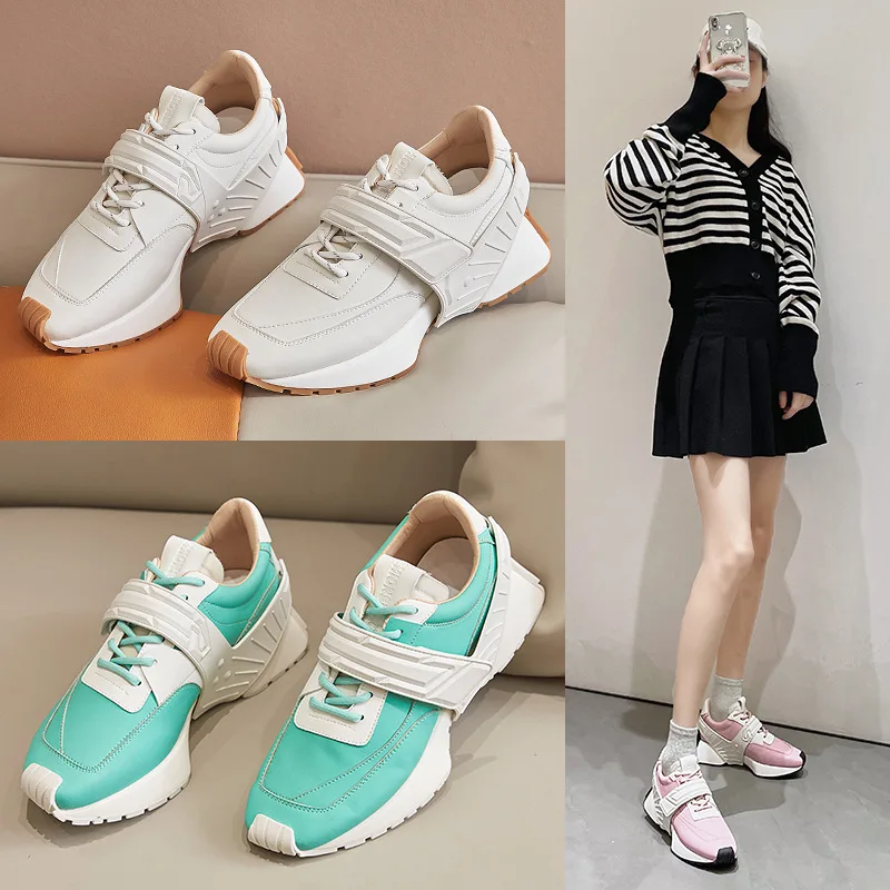 

Women's Genuine Leather 2021 Celebrity Small Waist Thick Bottom Little Contrast Color Cortez womens running sneakers