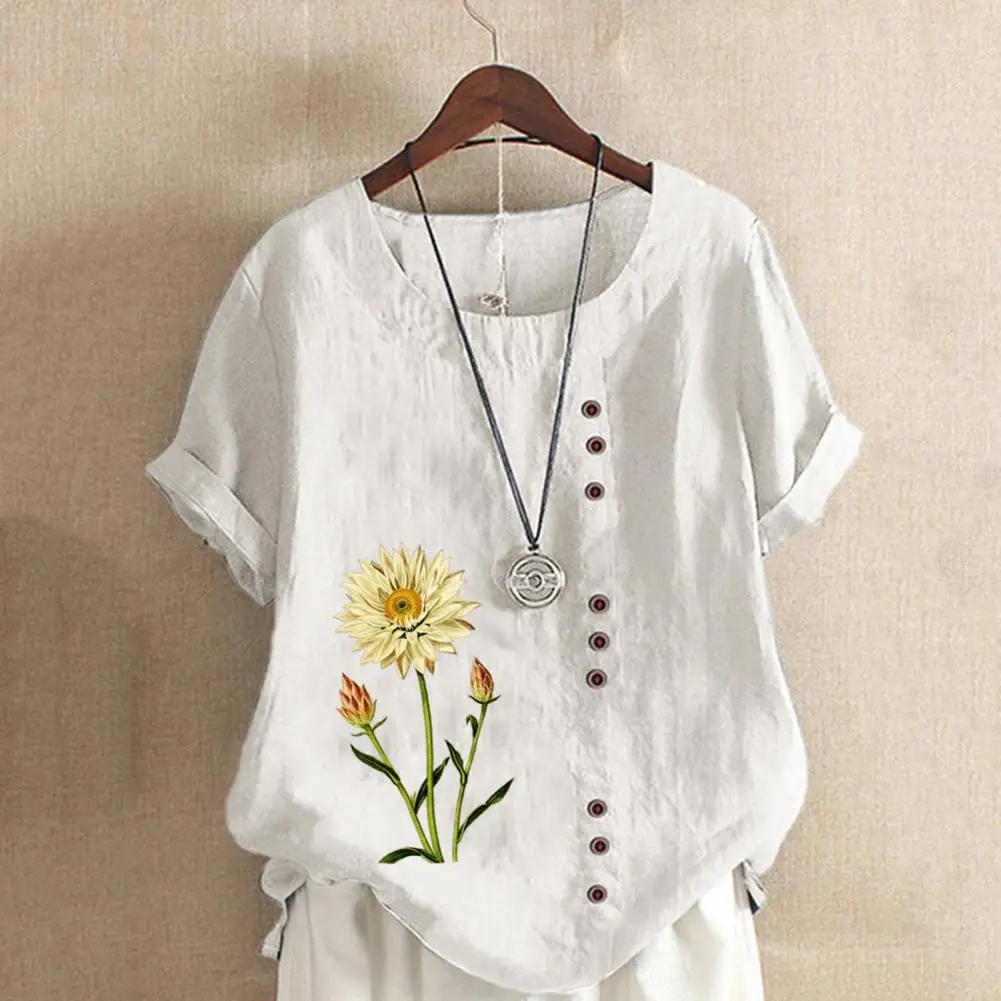 

Women Blouses Round Neck Summer Shirts Short Sleeve Casual Shirt Blouse