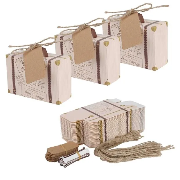 

50pcs Travel Themed Party Mini Suitcase Candy Boxes Wedding Birthday Anniversary Suitcase Design Favor Box