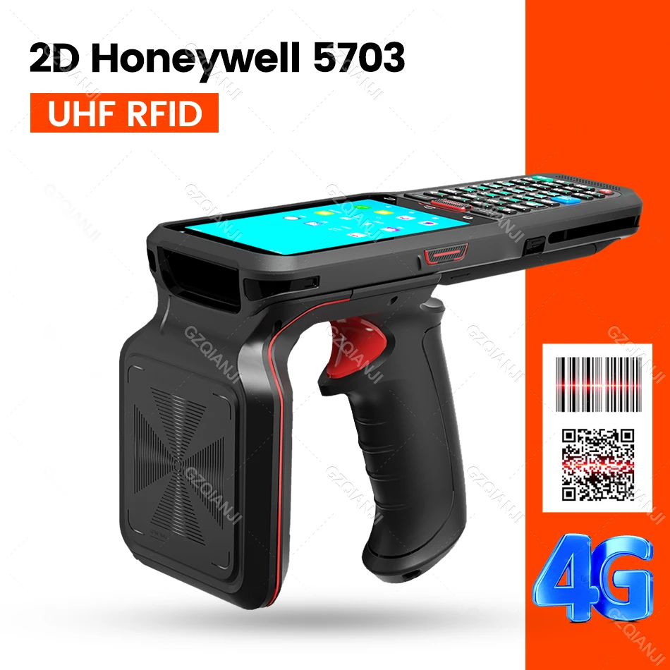 

Android 10 PDA Handheld Terminal 4G 64G UHF RFID 11M Long Distance Reader with Pistol Grip Honeywell 1D 2D QR Barcode Scanner