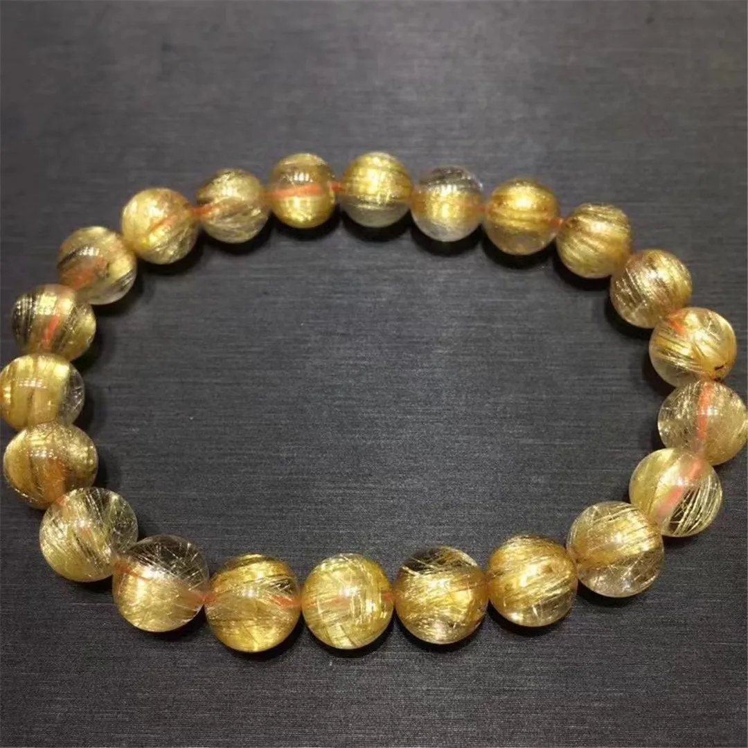 

8mm Natural Gold Rutilated Quartz Bracelet Jewelry For Women Lady Men Wealth Reiki Gift Healing Crystal Beads Strands AAAAA